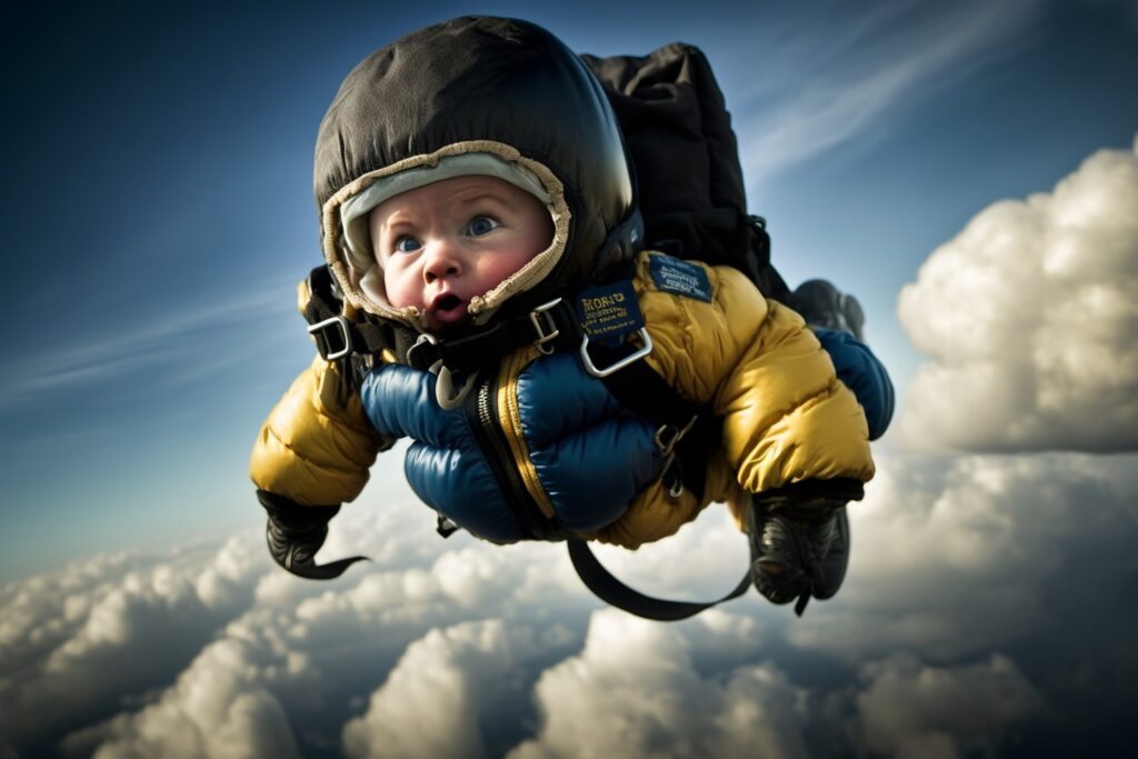 Created by AI Concept of Babies Skydiving