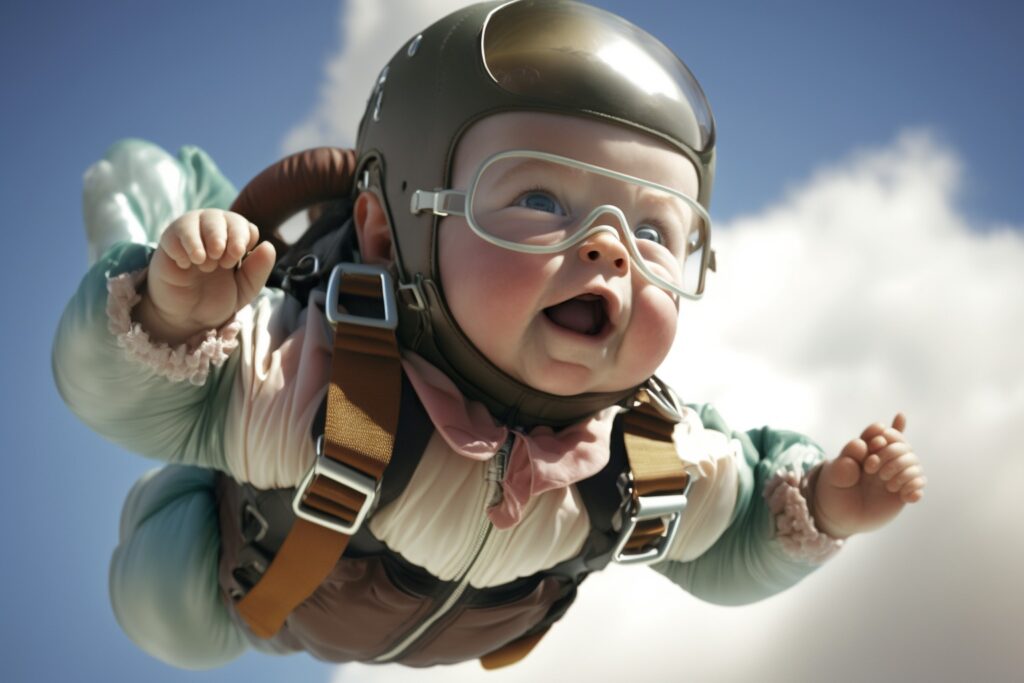 Created by AI Concept of Babies Skydiving