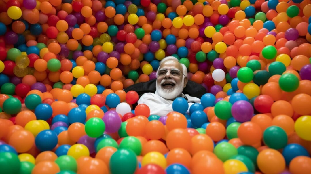 world leaders and businessmen playing in a ball pit