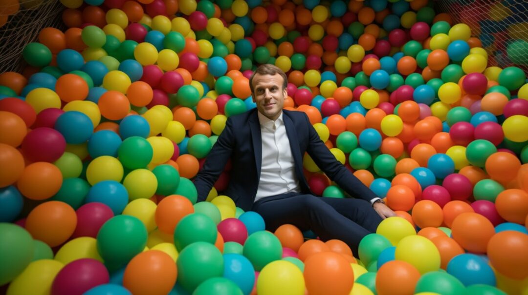 world leaders and businessmen playing in a ball pit