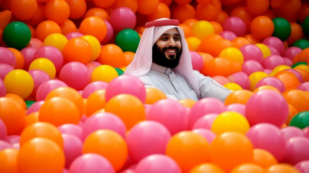 world leaders and businessmen playing in a ball pit