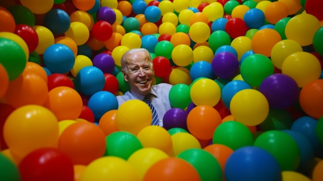 world leaders and businessmen playing in a ball pit