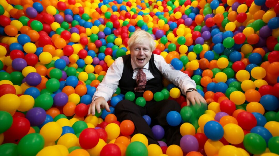 world leaders and businessmen playing in a ball pit