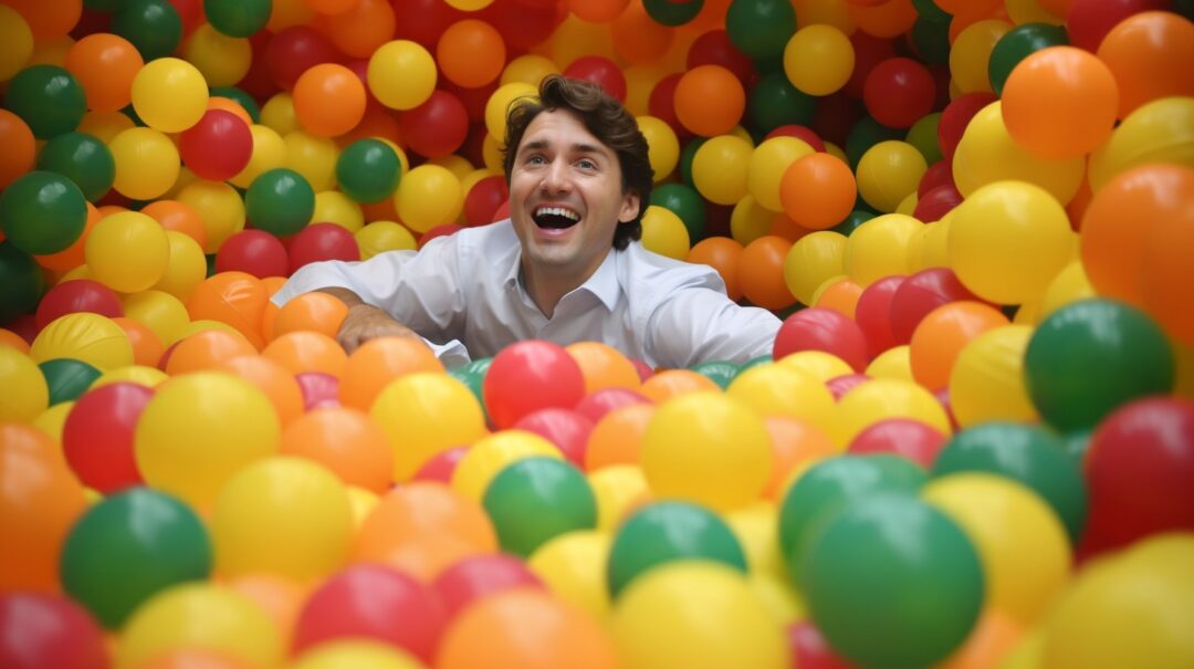 world leaders and businessmen playing in a ball pit