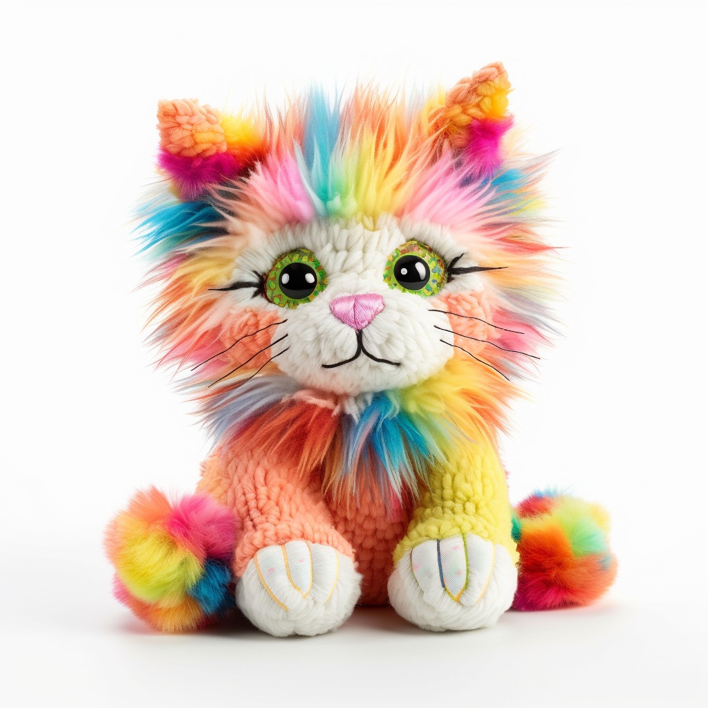 Colorful stuffed dogs and cats