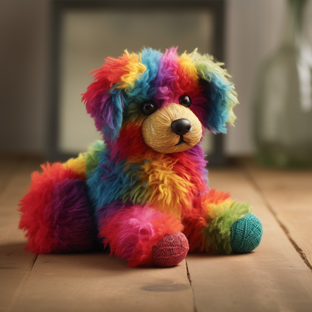 Colorful stuffed dogs and cats