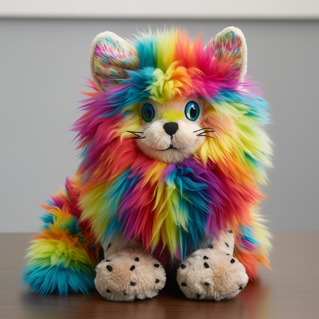 Colorful stuffed dogs and cats