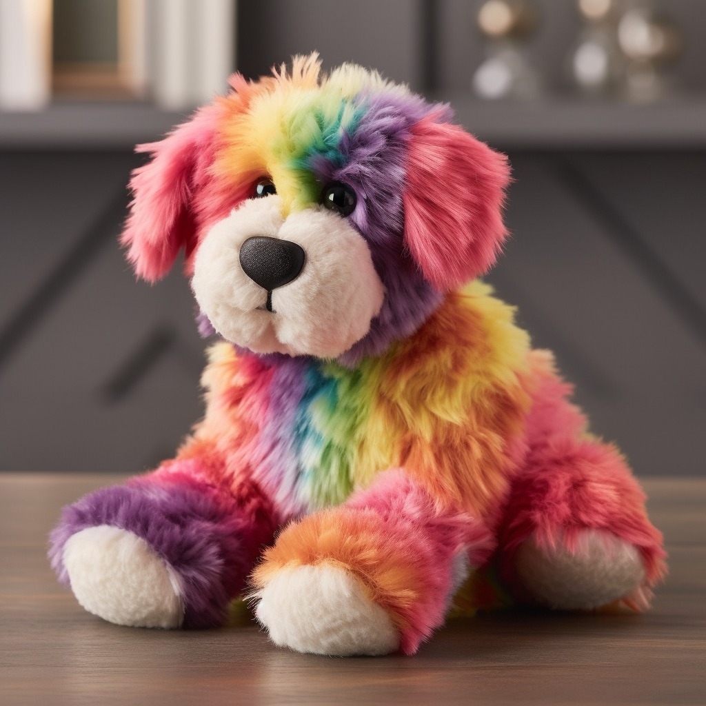 Colorful stuffed dogs and cats