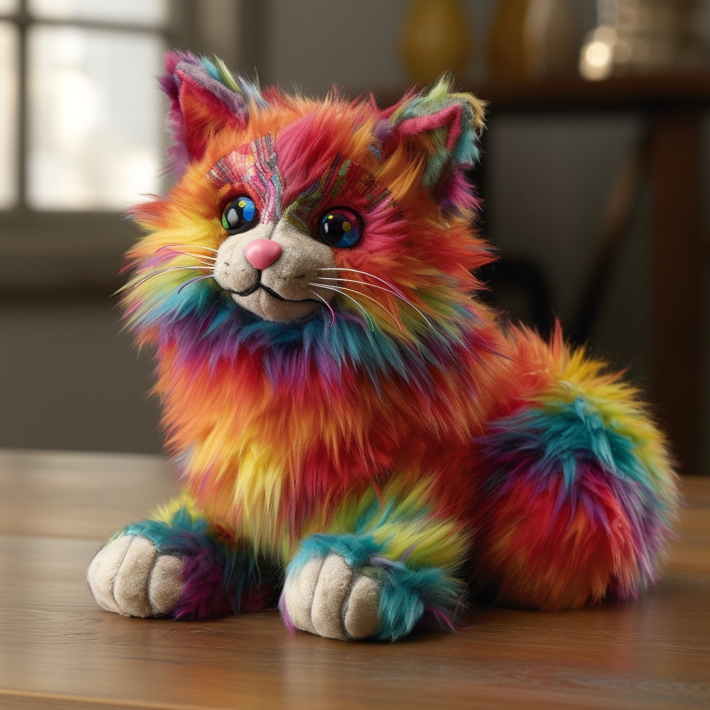 Colorful stuffed dogs and cats