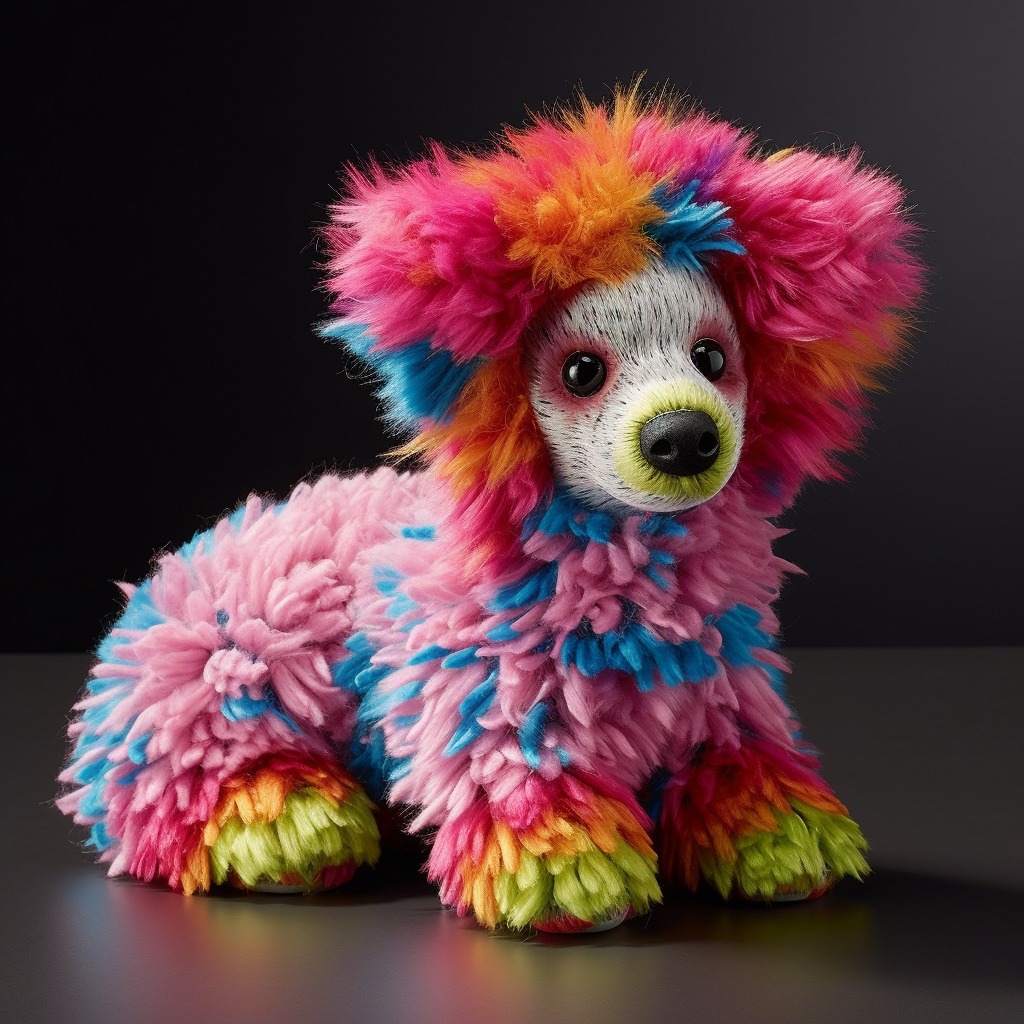 Colorful stuffed dogs and cats