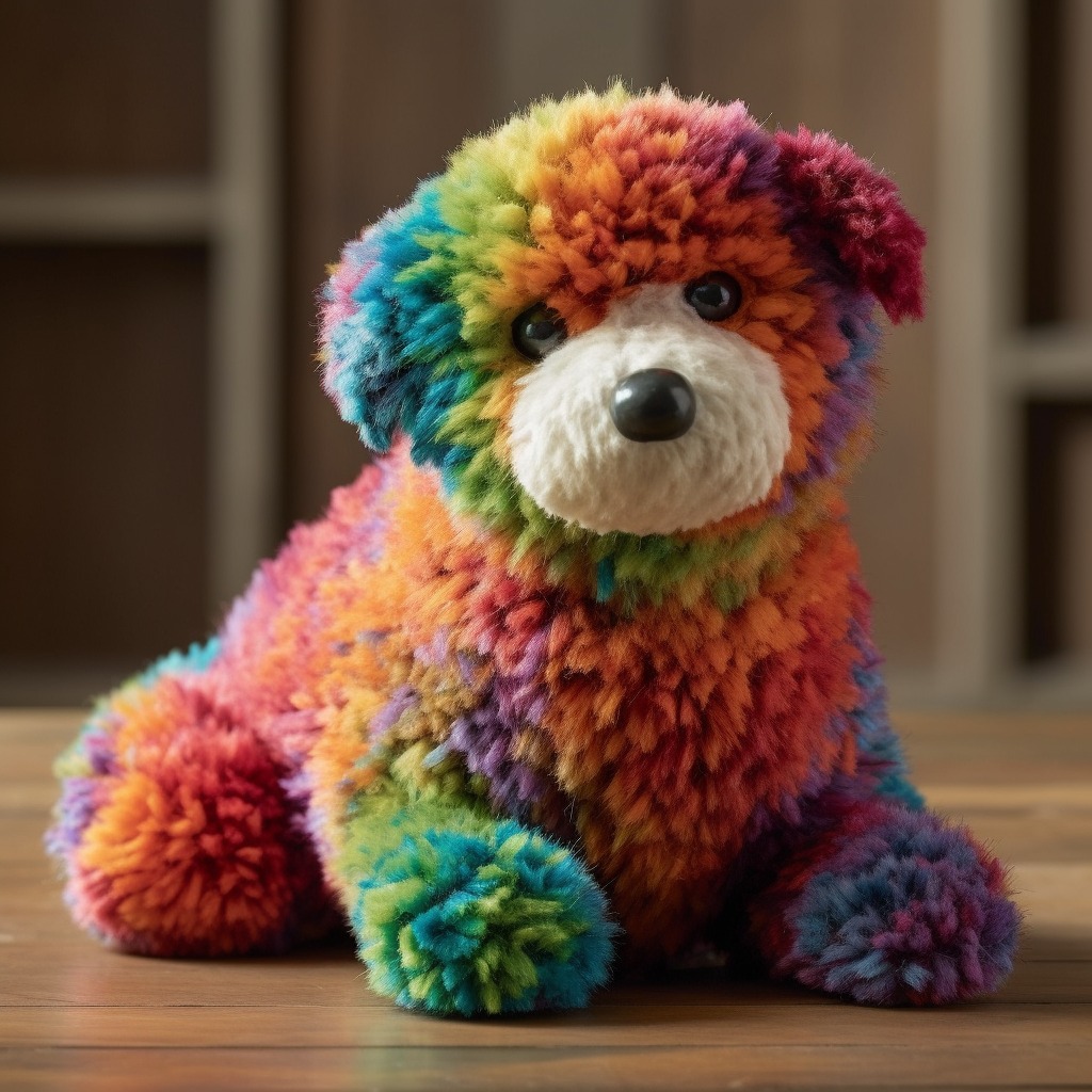 Colorful stuffed dogs and cats