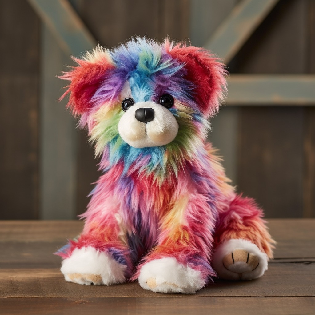 Colorful stuffed dogs and cats