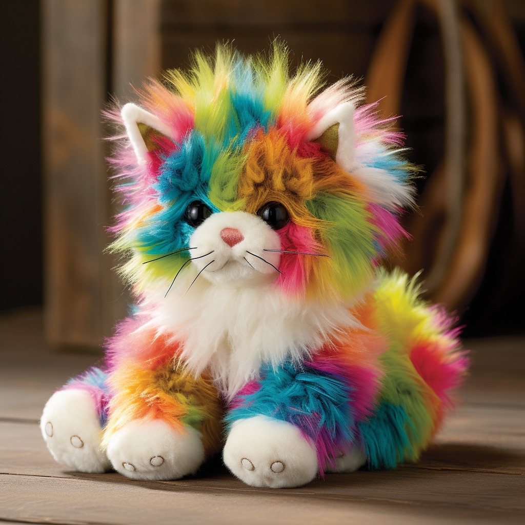 Colorful stuffed dogs and cats