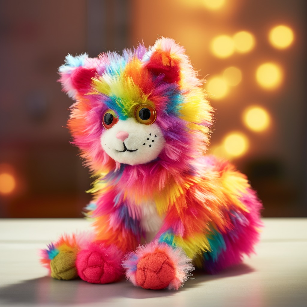 Colorful stuffed dogs and cats