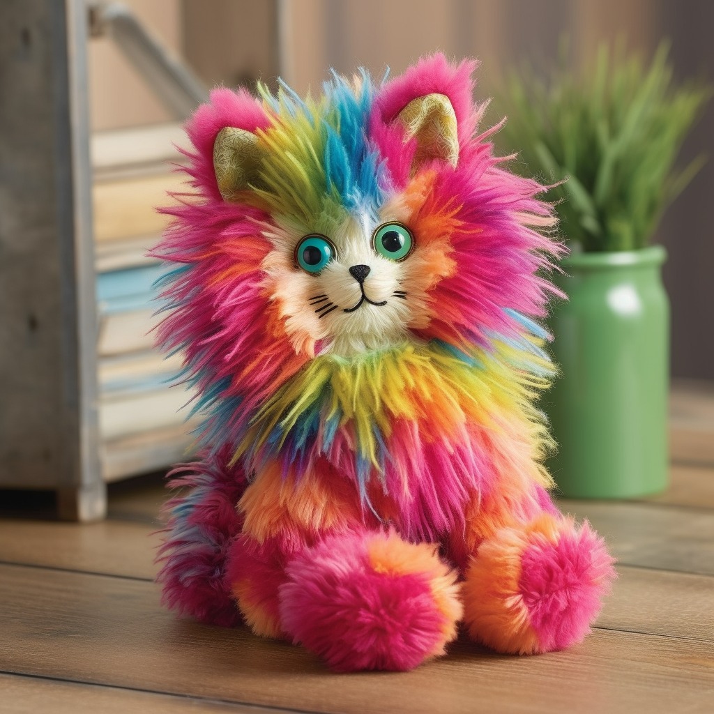 Colorful stuffed dogs and cats