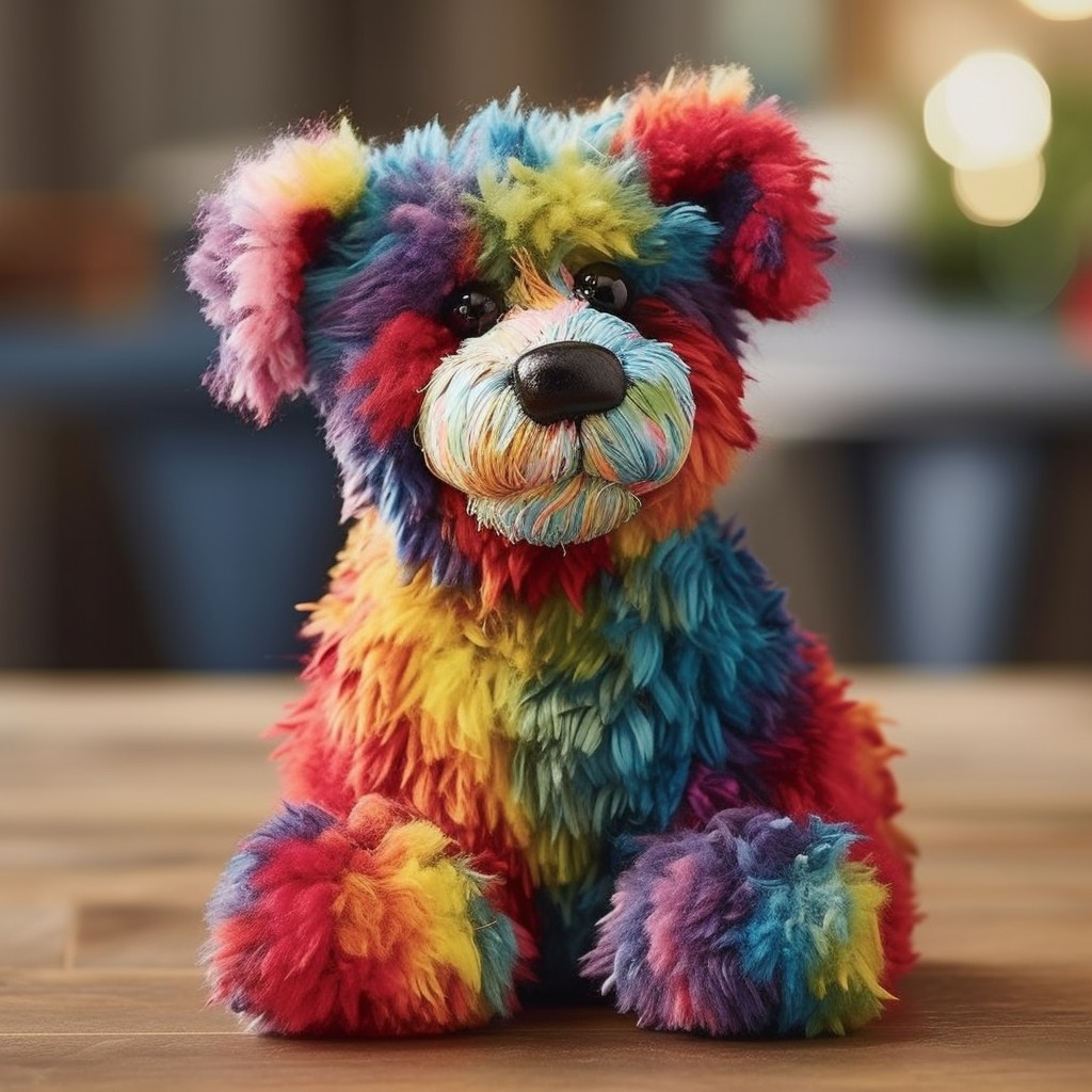 Colorful stuffed dogs and cats